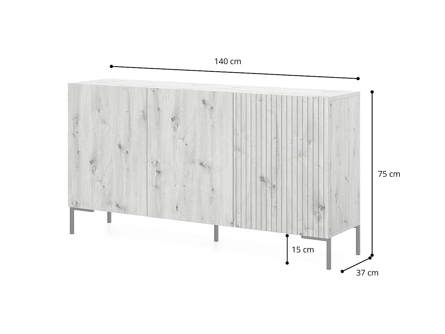 Dreitürige Kommode - 140 cm - taupe (graubeige) - LAMMELO