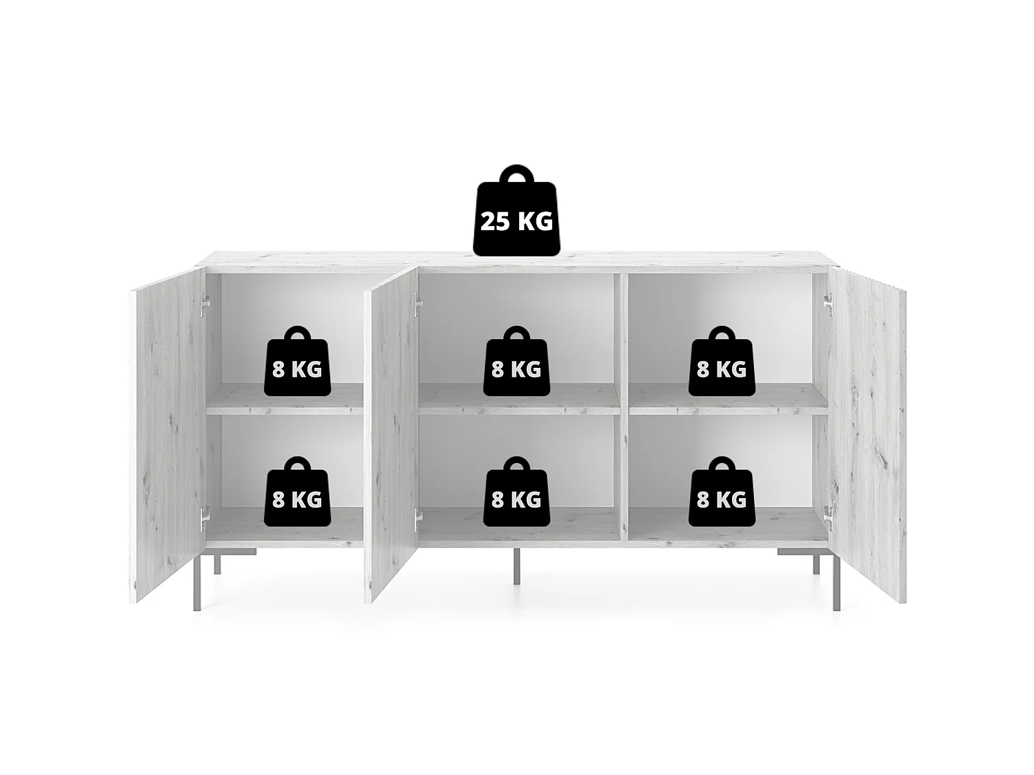 Dreitürige Kommode - 140 cm - taupe (graubeige) - LAMMELO