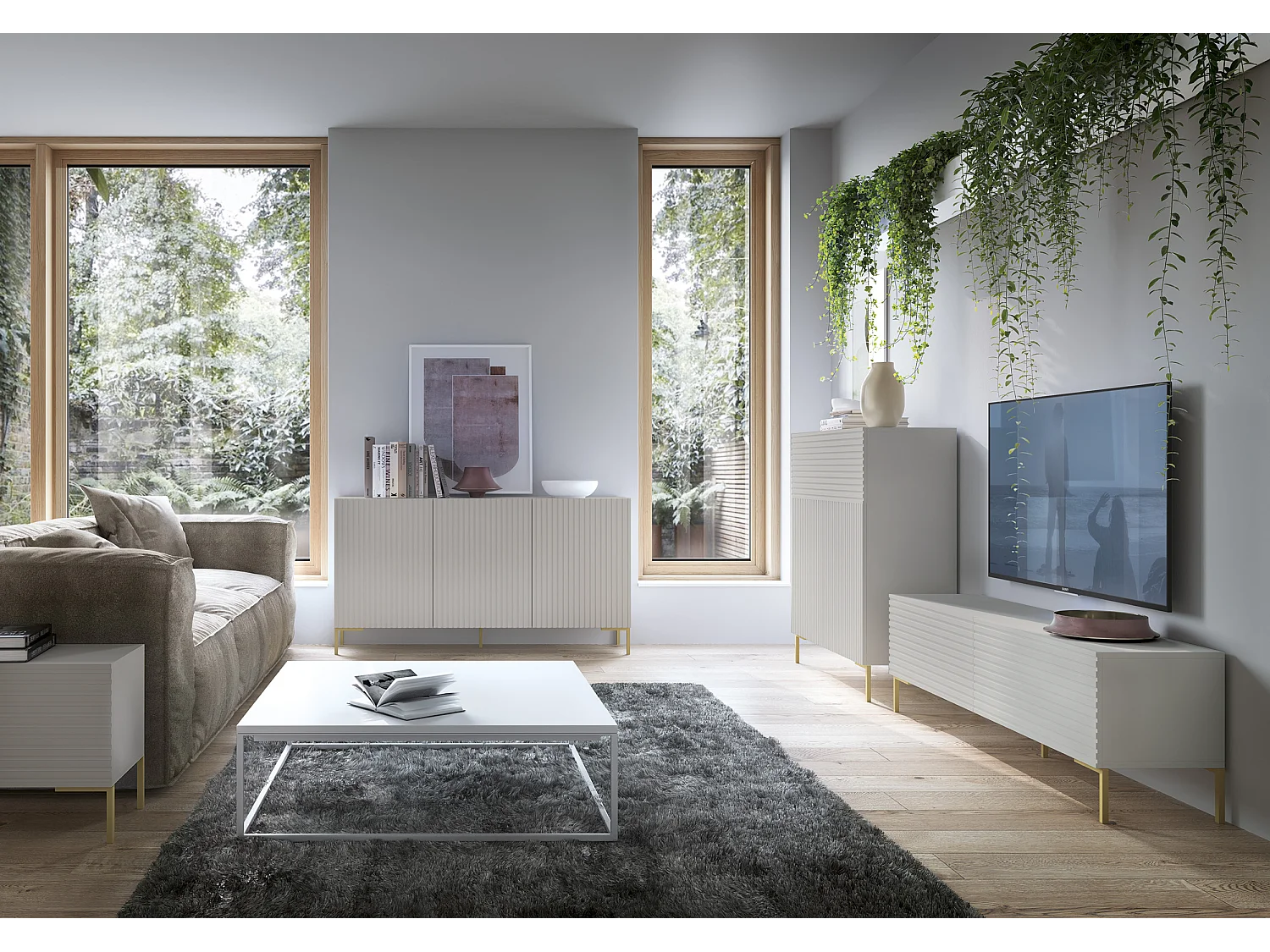 Commode à trois portes - 140 cm - taupe (gris-beige) -LAMMELO