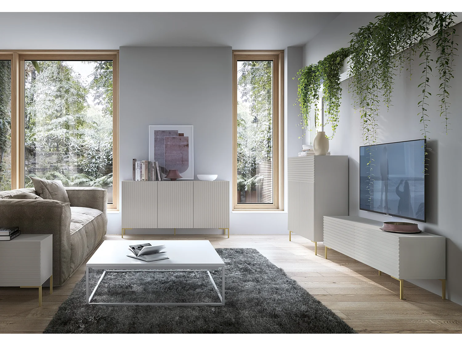Commode à trois portes - 140 cm - taupe (gris-beige) -LAMMELO