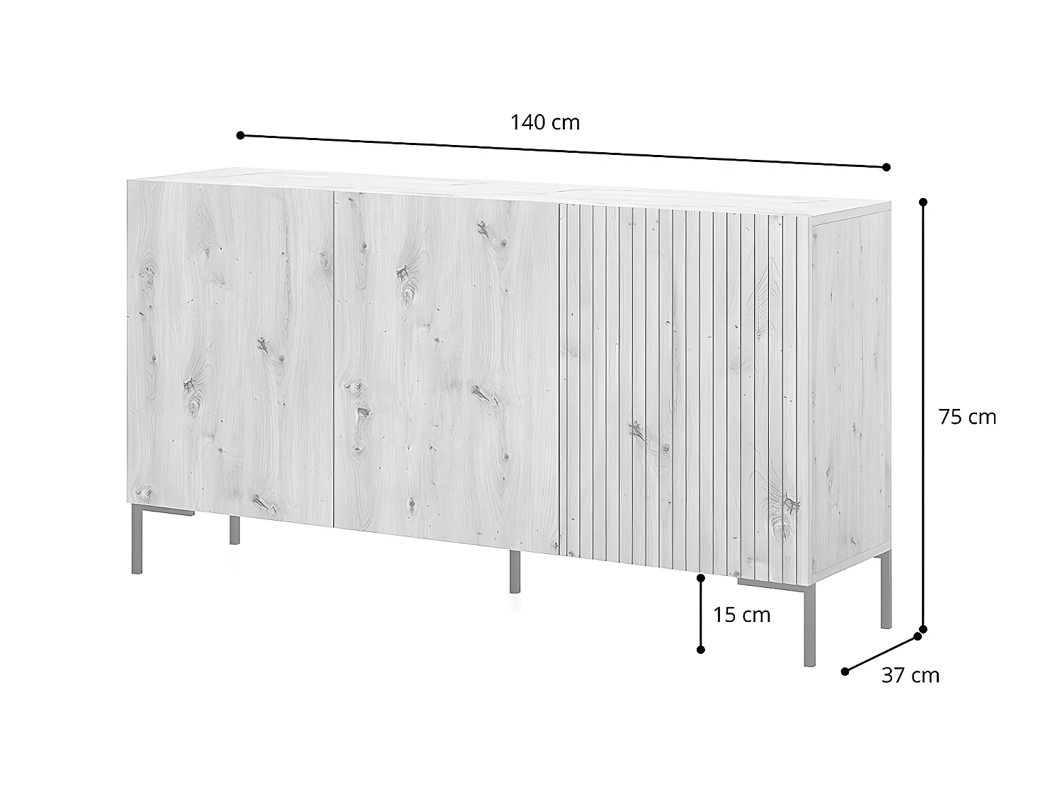 Commode à trois portes - 140 cm - blanc/lattes de chêne -