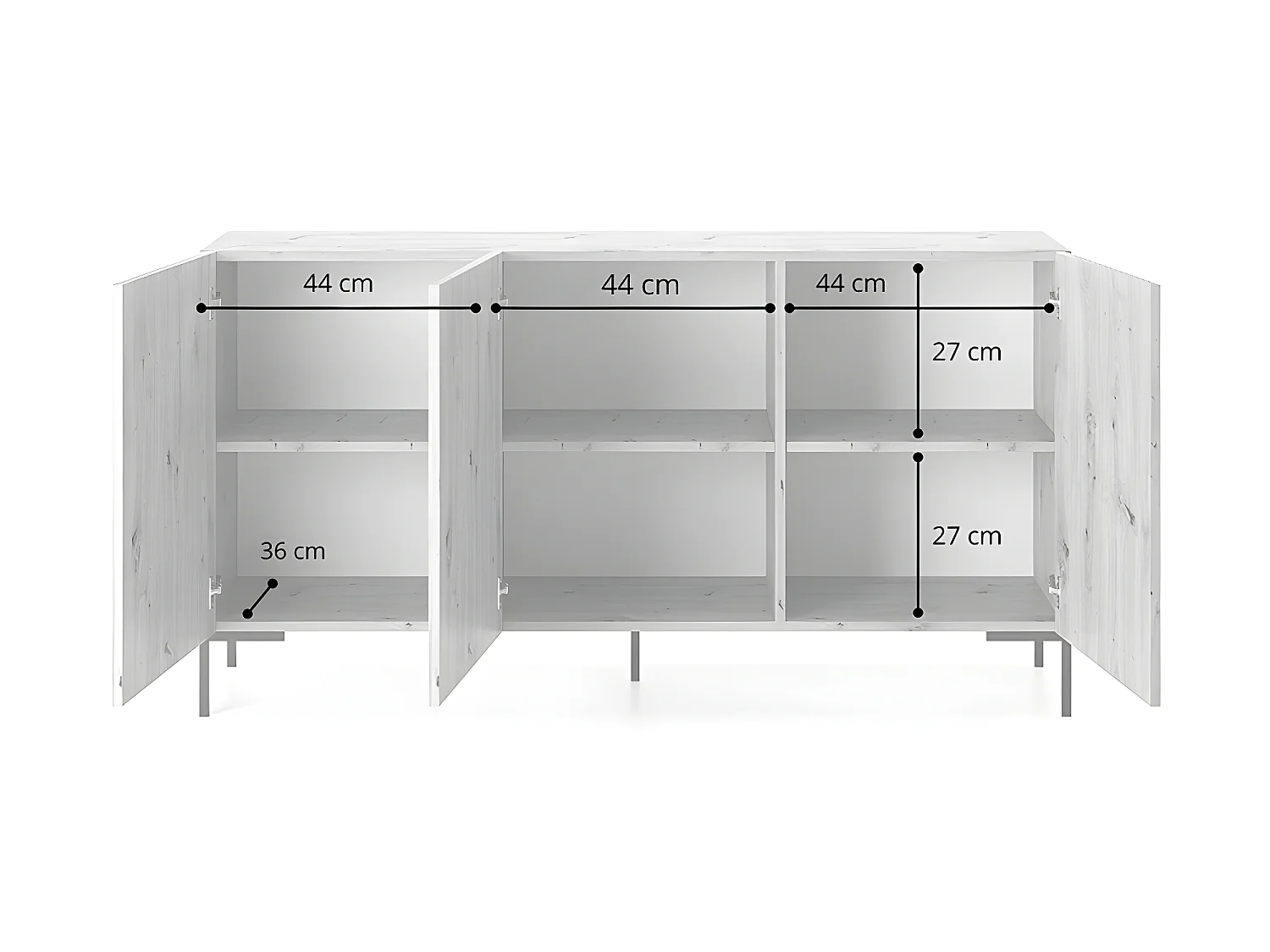 Commode à trois portes - 140 cm - blanc/lattes de chêne -