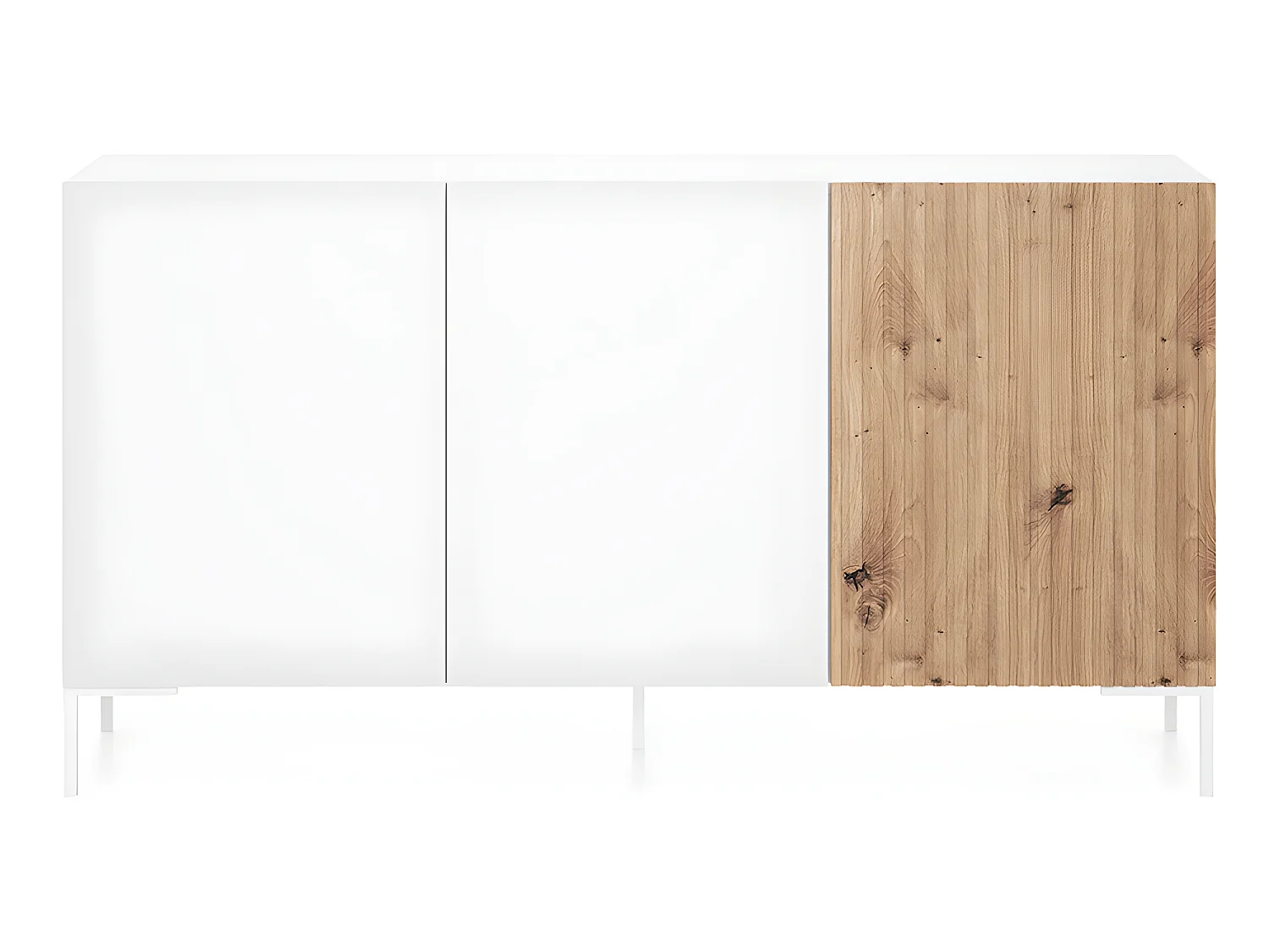 Commode à trois portes - 140 cm - blanc/lattes de chêne -
