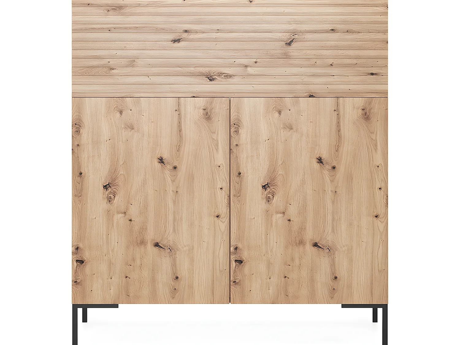 Kommode 92 cm hoch - Eiche - mit Lamellen - schwarze Beine - Lammelo