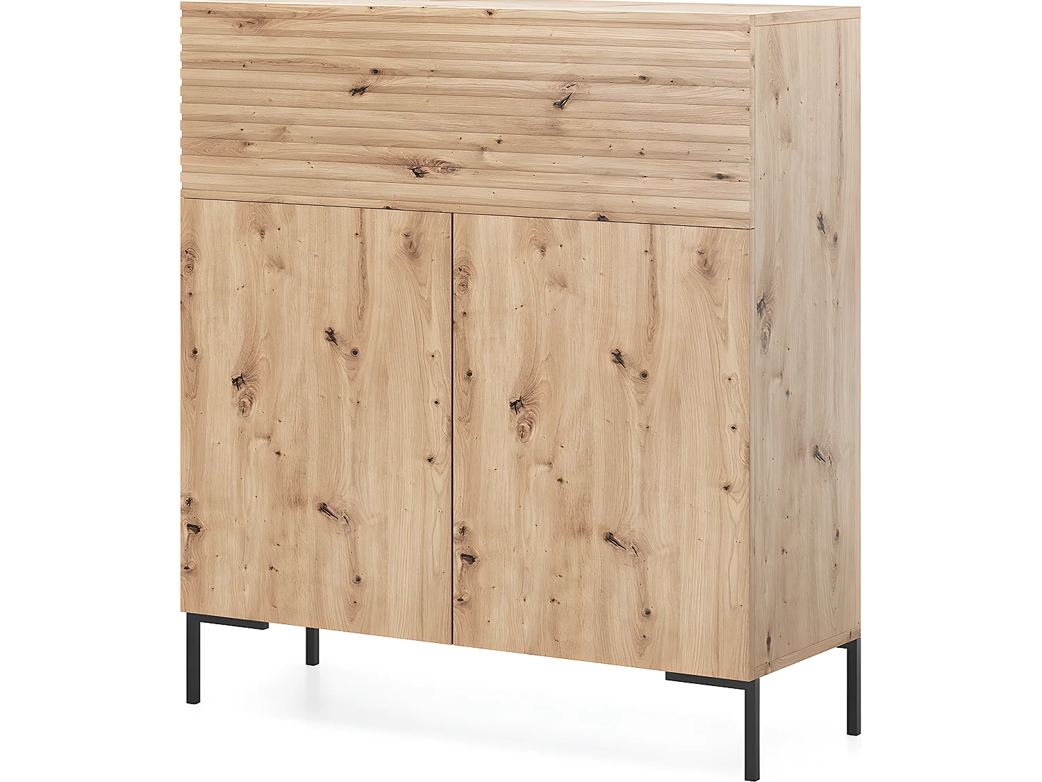 Kommode 92 cm hoch - Eiche - mit Lamellen - schwarze Beine - Lammelo