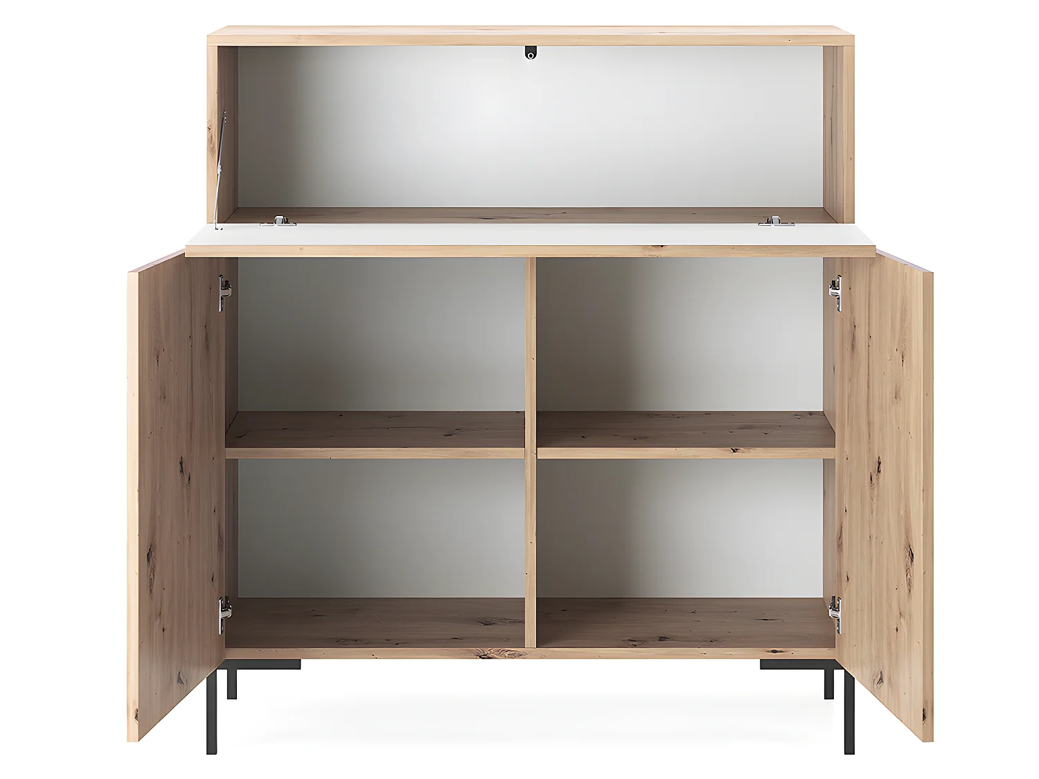 Kommode 92 cm hoch - Eiche - mit Lamellen - schwarze Beine - Lammelo