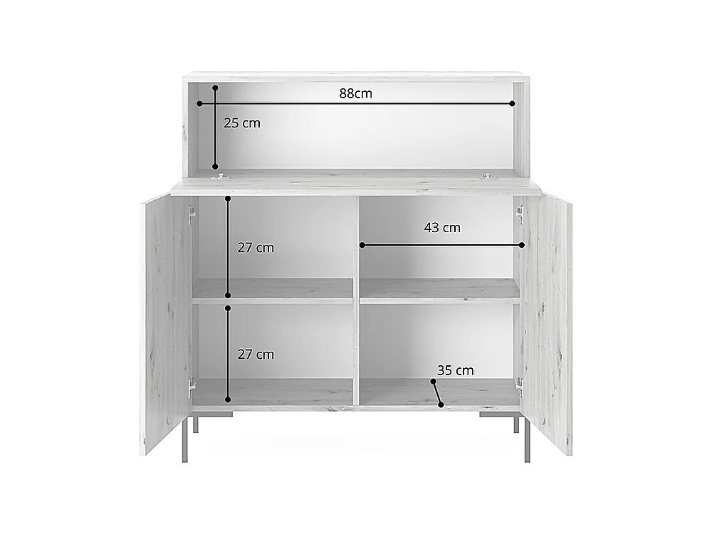 Kommode 92 cm hoch - Eiche - mit Lamellen - schwarze Beine - Lammelo