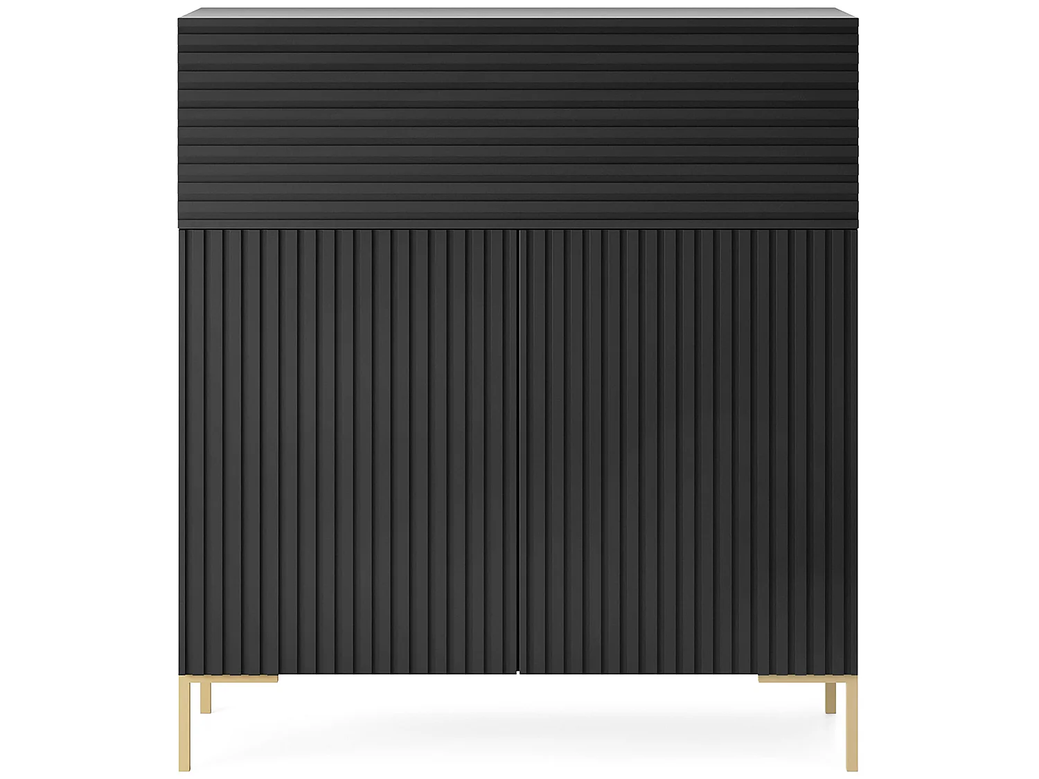 Kommode 92 cm hoch - Schwarz/Schwarze Lamellen - goldene Beine - Lammelo