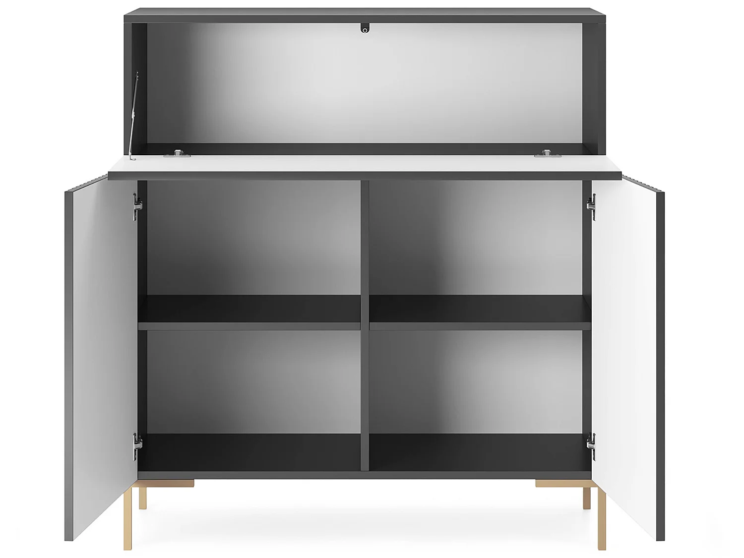 Kommode 92 cm hoch - Schwarz/Schwarze Lamellen - goldene Beine - Lammelo