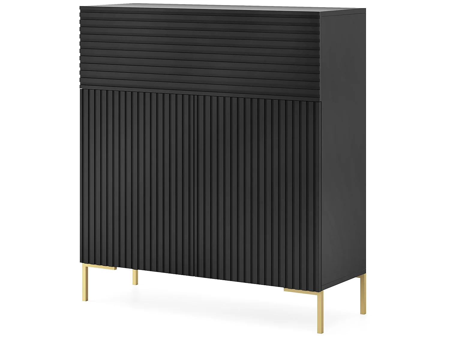 Kommode 92 cm hoch - Schwarz/Schwarze Lamellen - goldene Beine - Lammelo