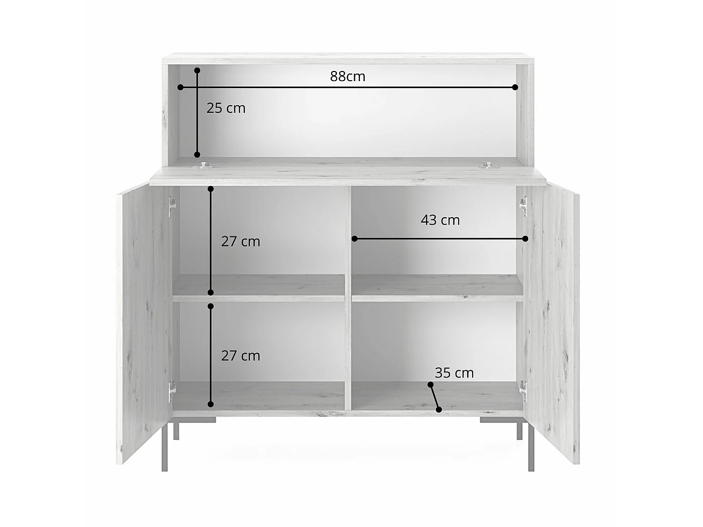 Kommode 92 cm hoch - Schwarz/Schwarze Lamellen - goldene Beine - Lammelo