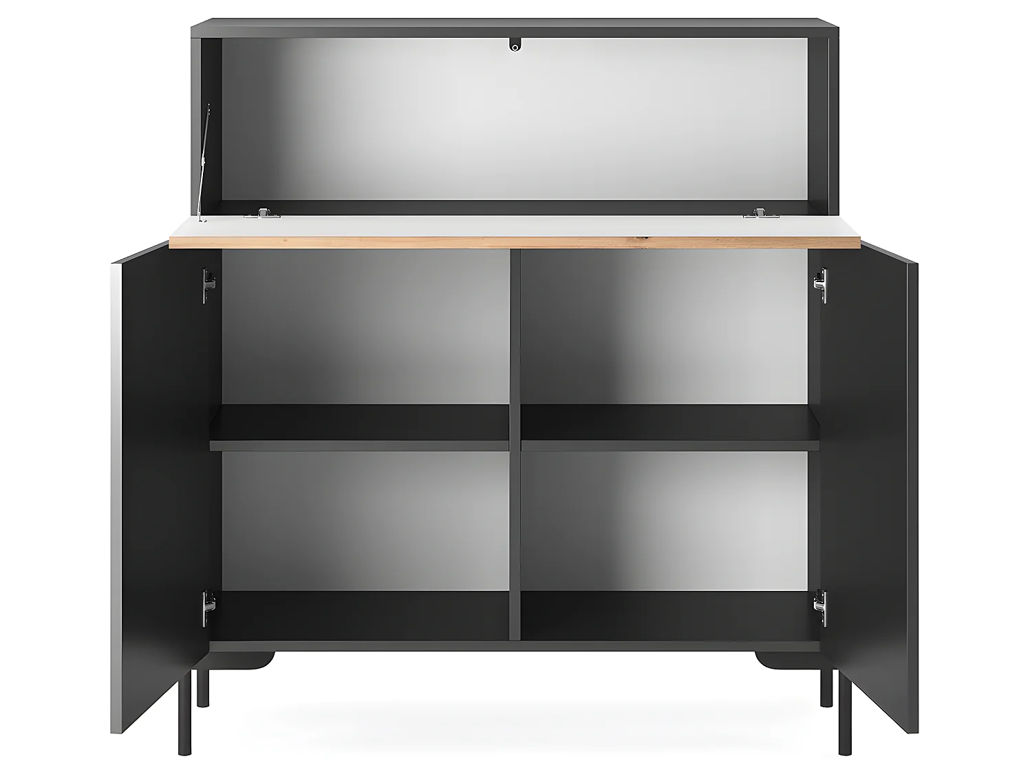 Commode de 92 cm de haut - noir/lattes de chêne - LAMMELO