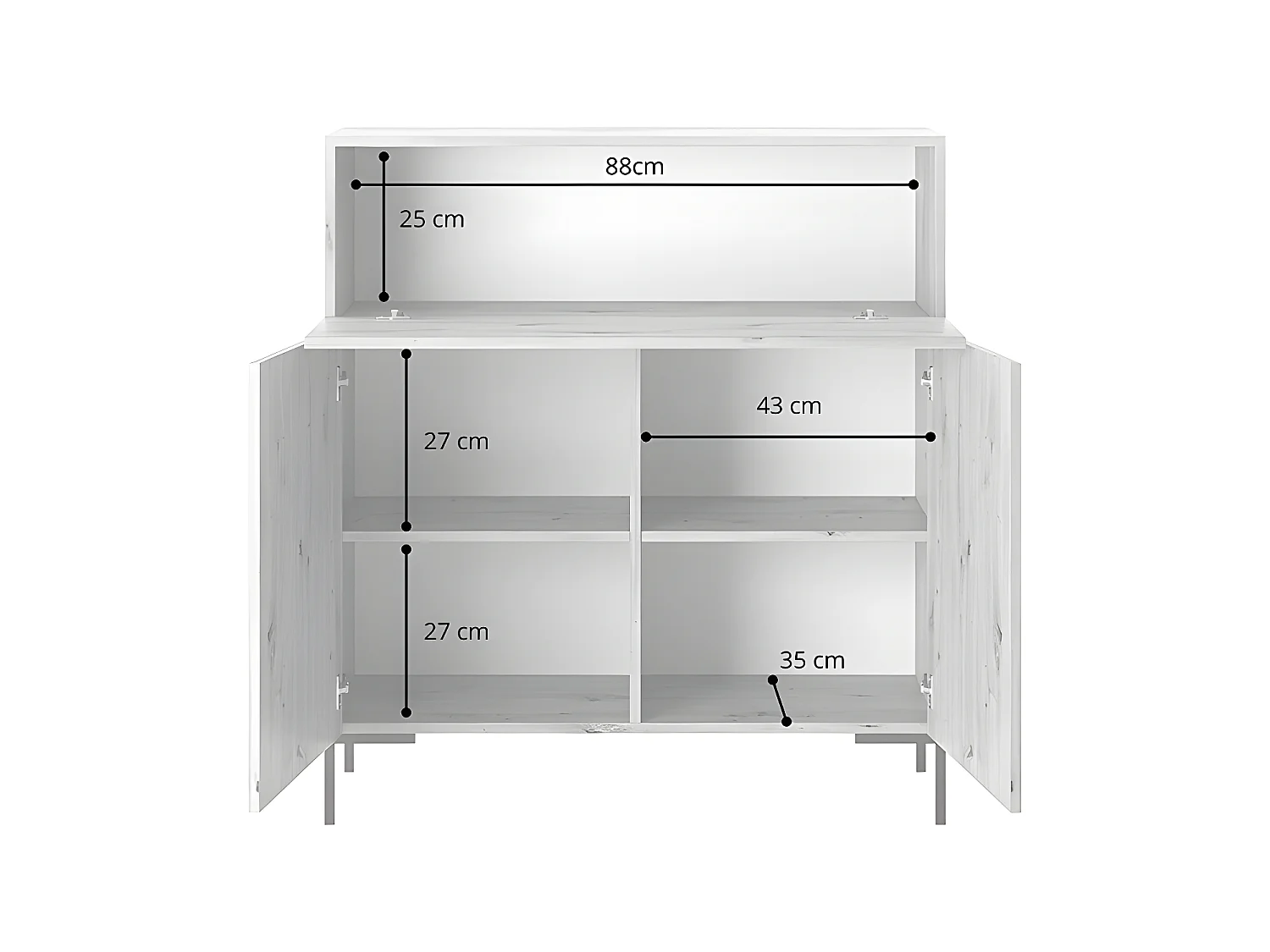 Commode de 92 cm de haut - noir/lattes de chêne - LAMMELO