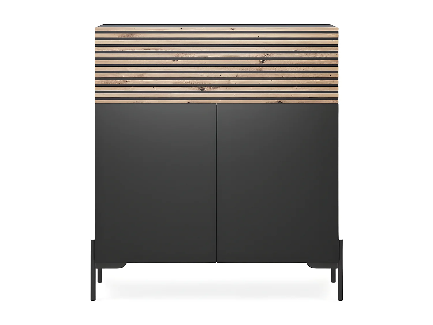 Commode de 92 cm de haut - noir/lattes de chêne - LAMMELO