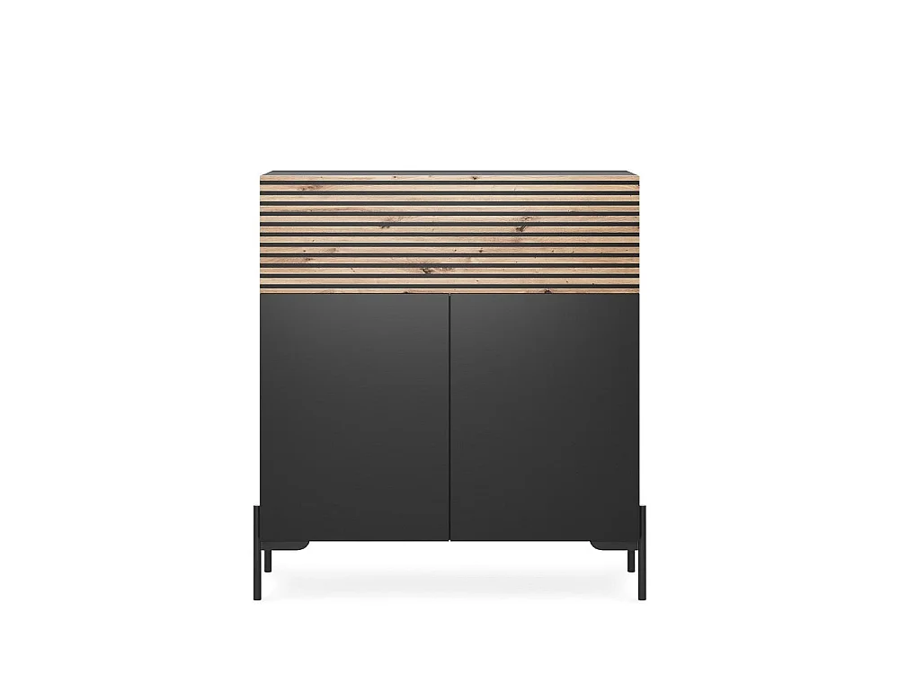 Commode de 92 cm de haut - noir/lattes de chêne - LAMMELO
