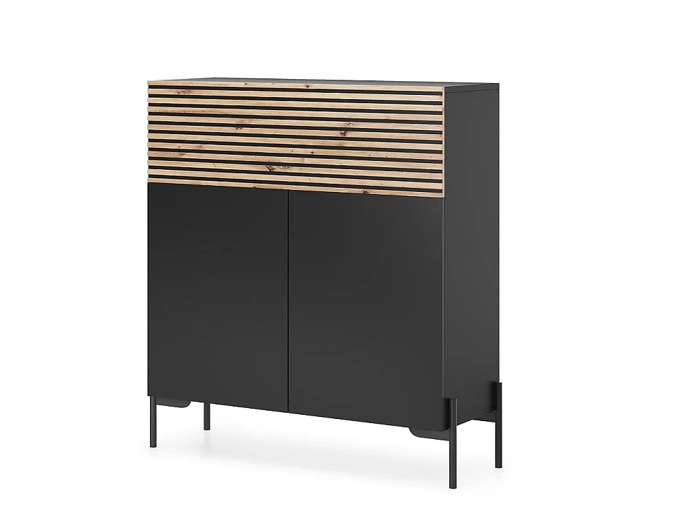 Commode de 92 cm de haut - noir/lattes de chêne - LAMMELO