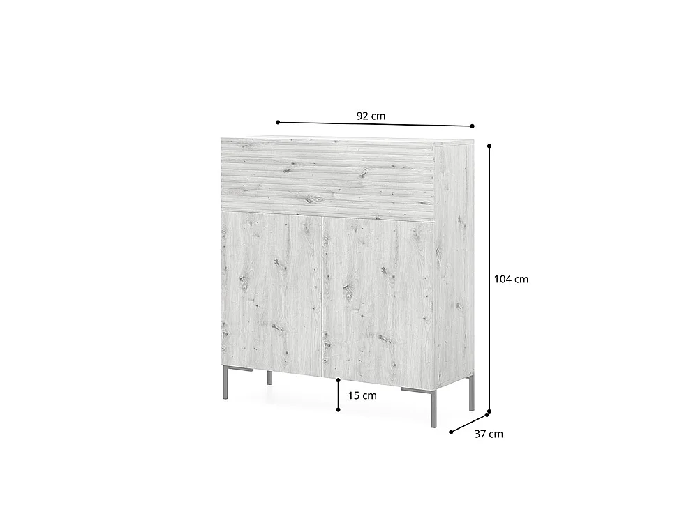 Commode de 92 cm de haut - noir/lattes de chêne - LAMMELO