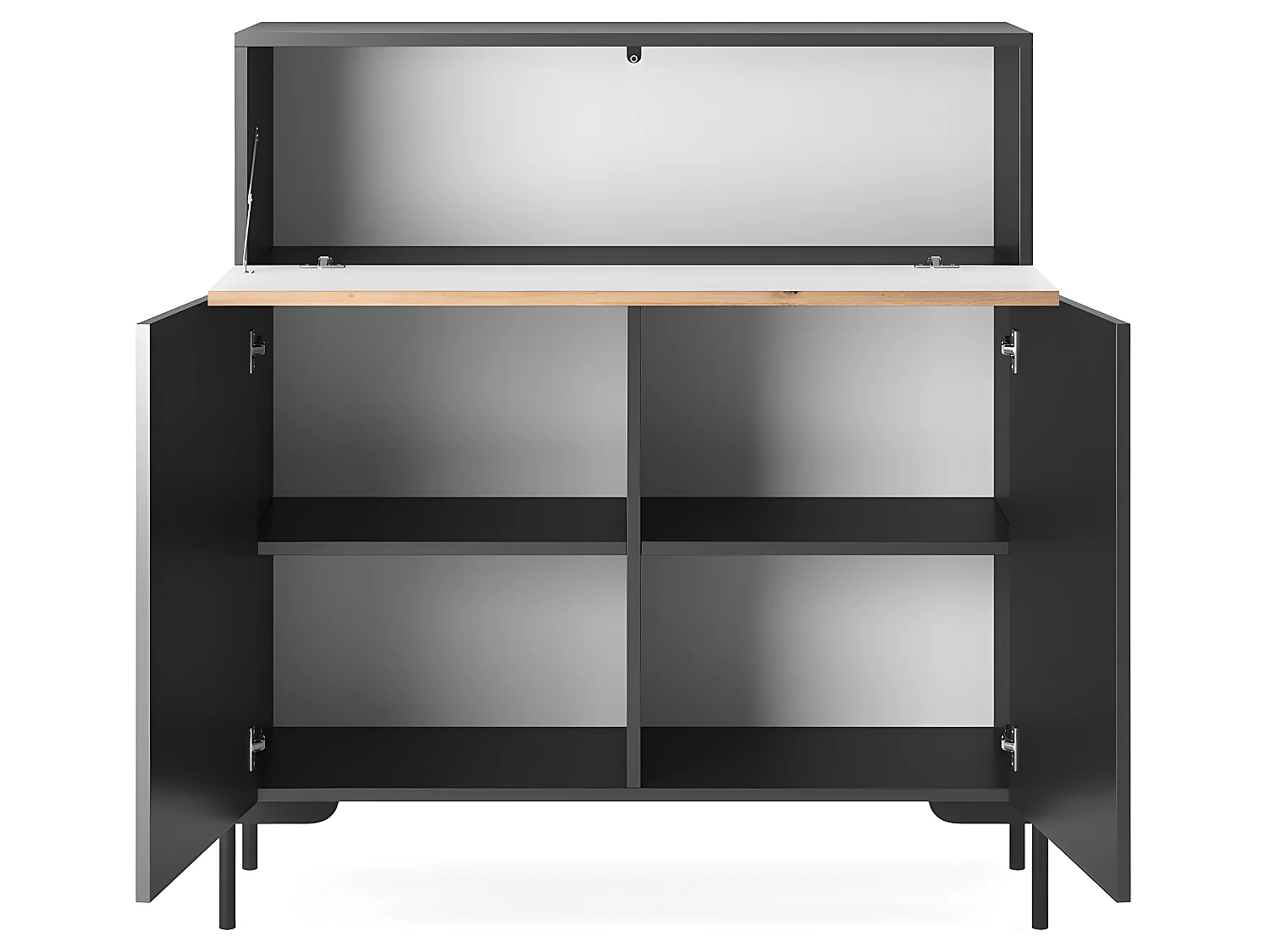 Commode de 92 cm de haut - noir/lattes de chêne - LAMMELO