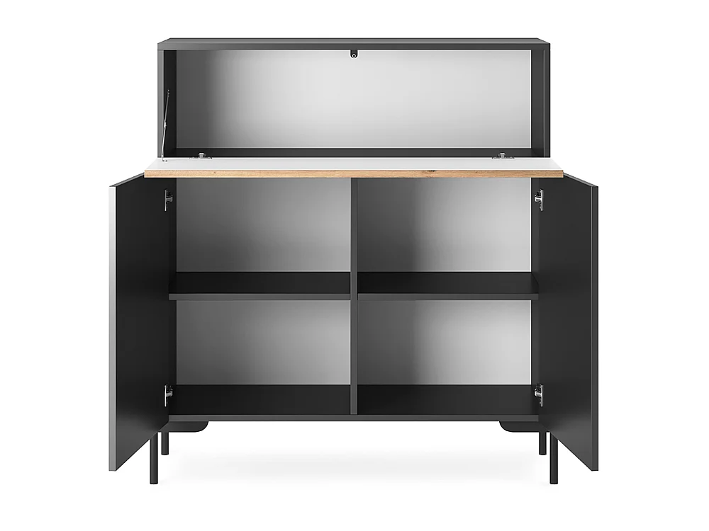 Commode de 92 cm de haut - noir/lattes de chêne - LAMMELO