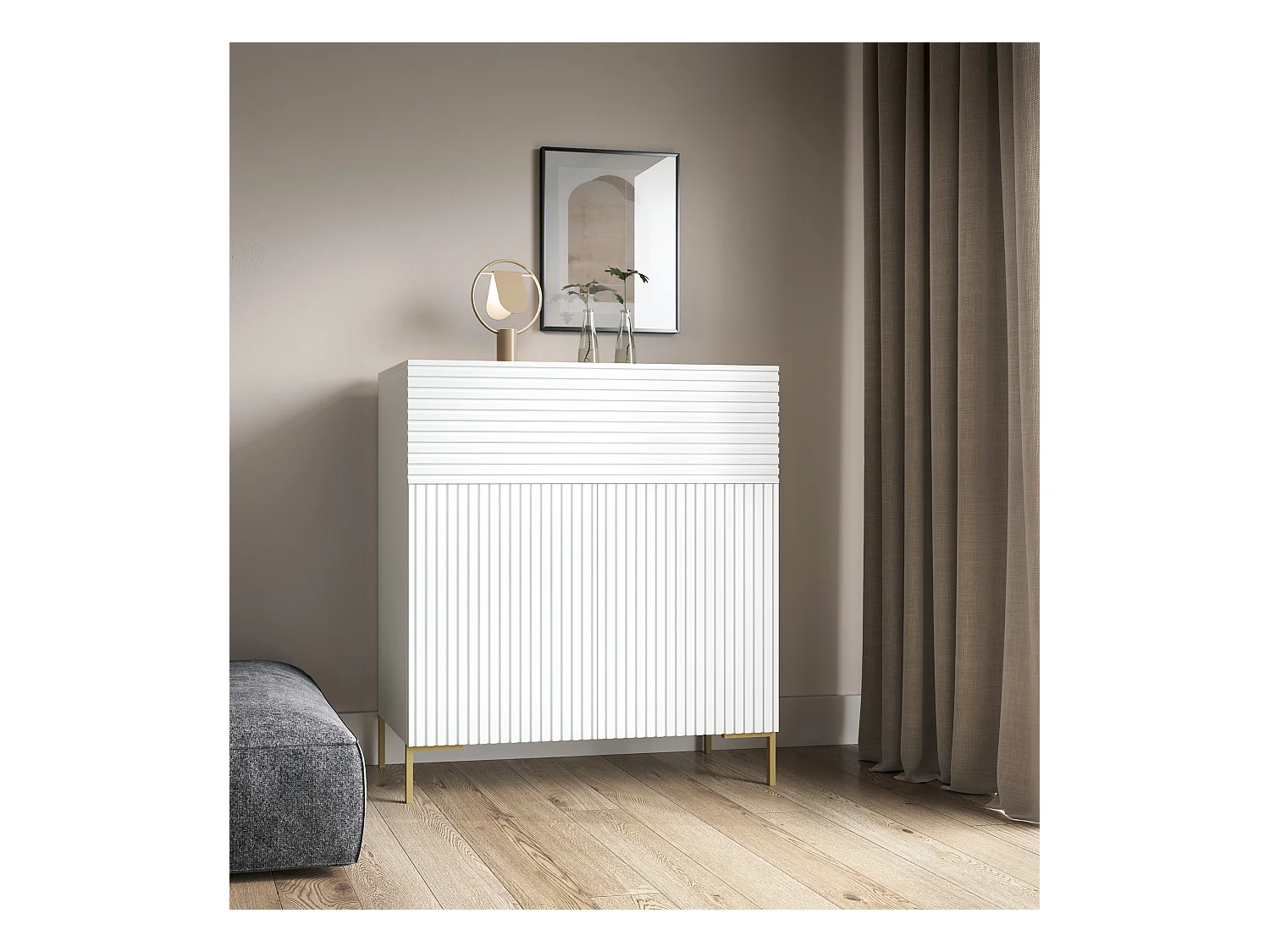 Cajonera alta 92 cm blanca con patas doradas - Lammelo