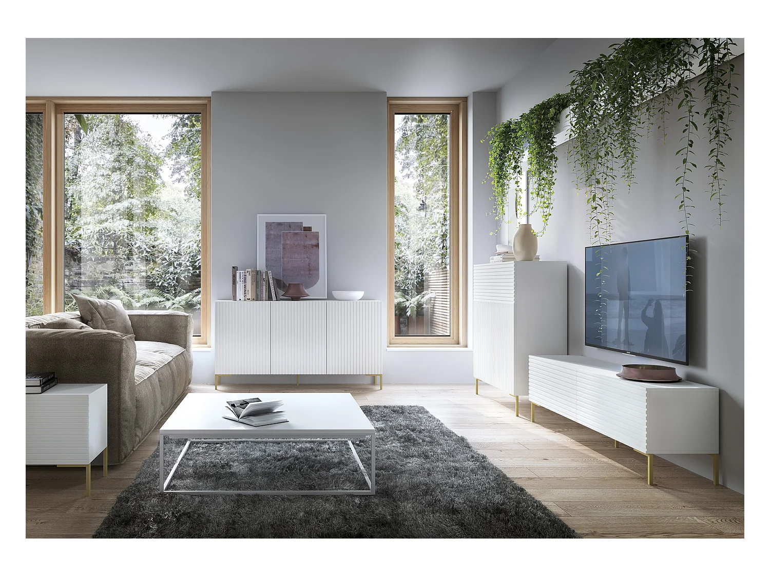 Cajonera alta 92 cm blanca con patas doradas - Lammelo