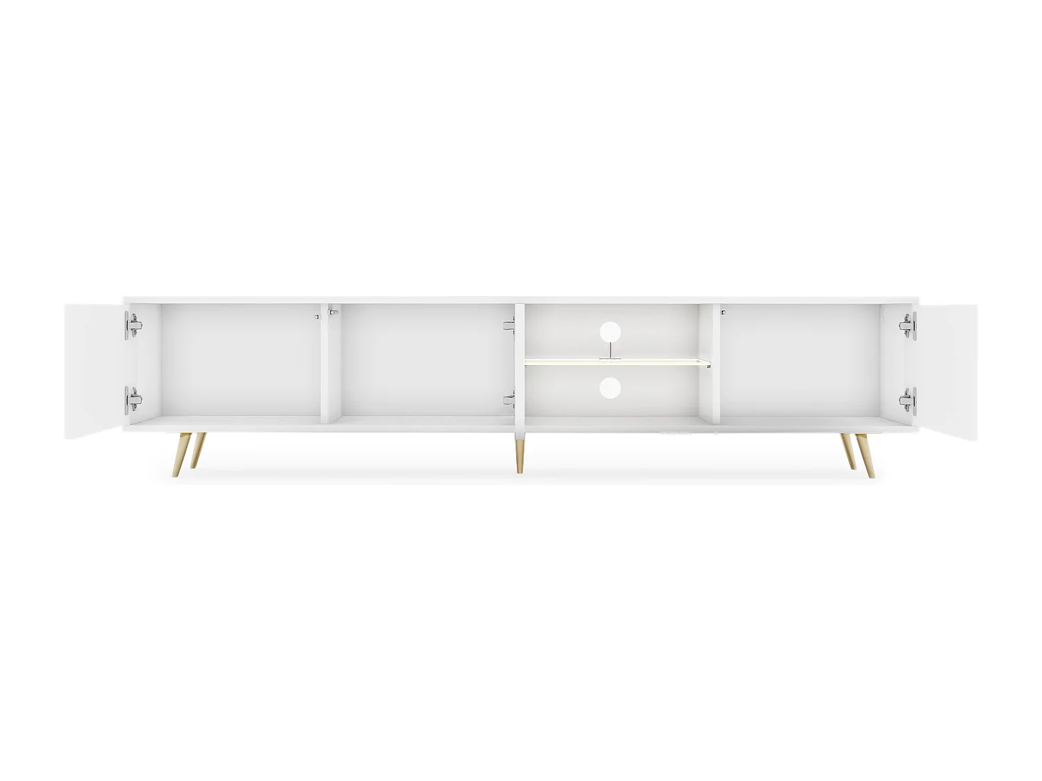 175 cm weißer LED-TV-Schrank mit Lamellenfronten und goldenen Beinen – Selsey Bello