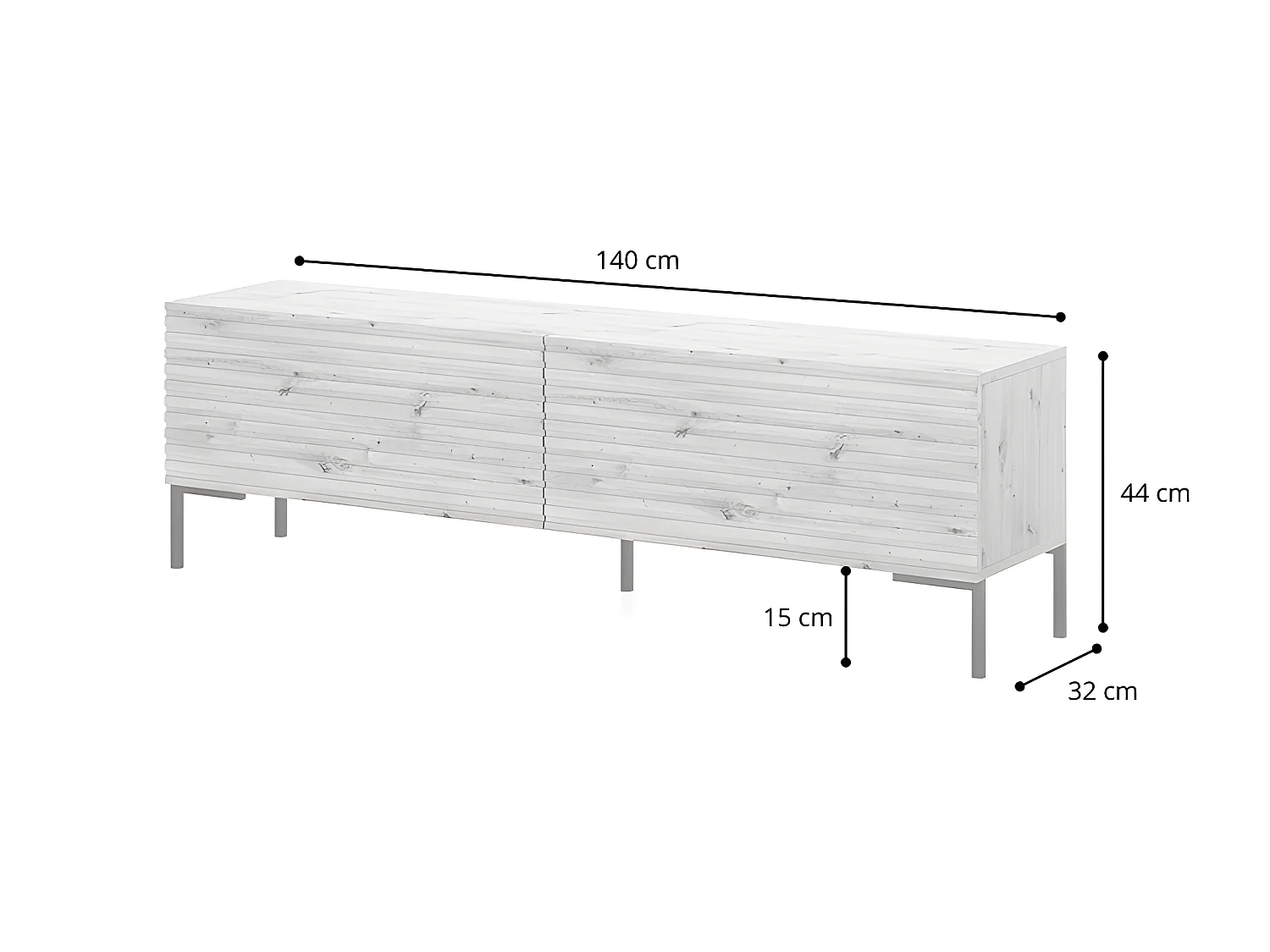 Mueble de TV -blanco / roble con frentes de listones - 140 cm - Lammelo