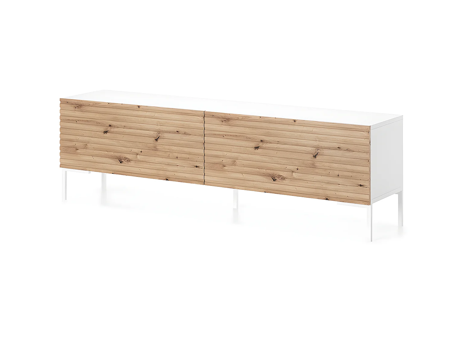 Mueble de TV -blanco / roble con frentes de listones - 140 cm - Lammelo