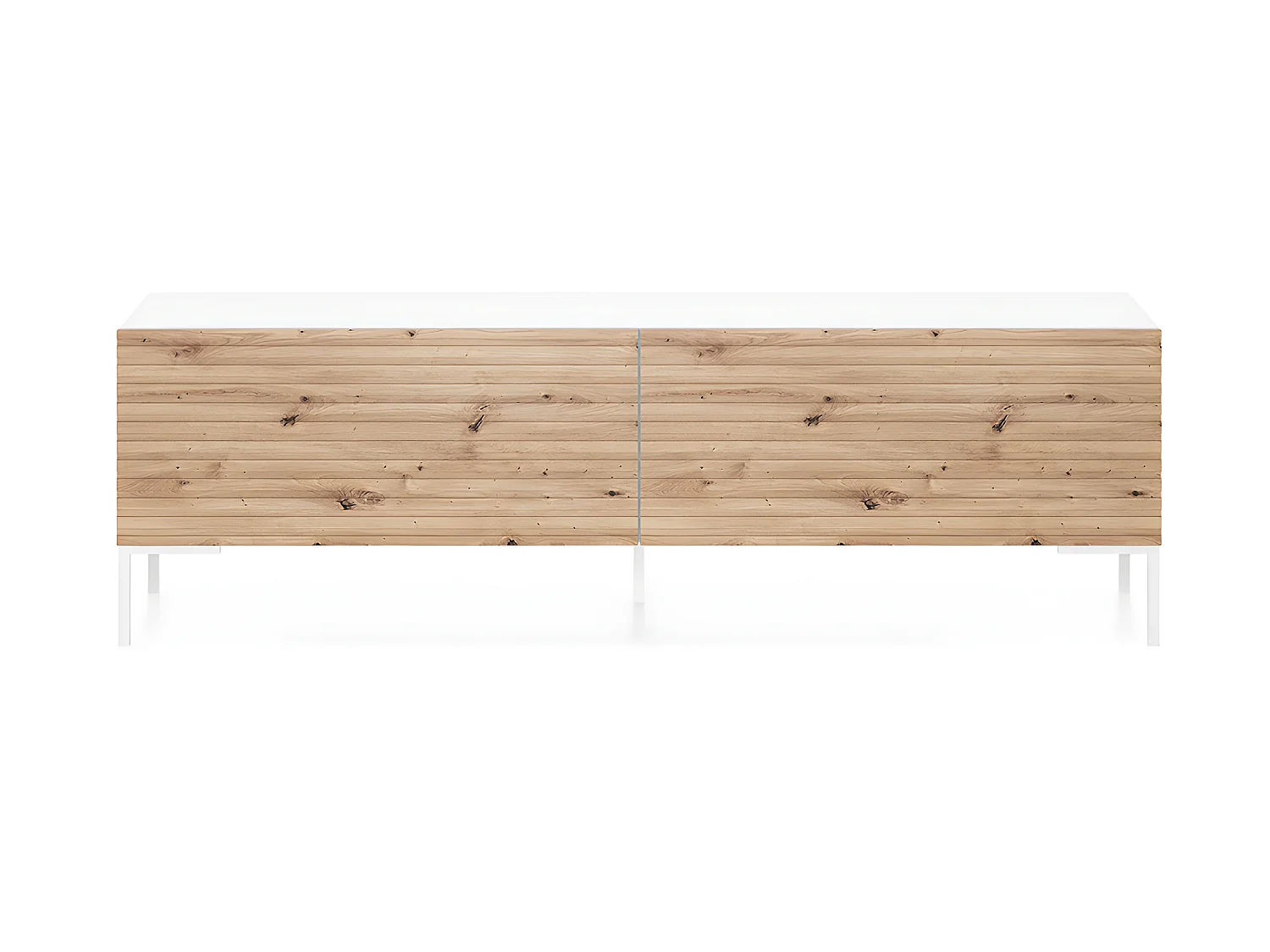 Mueble de TV -blanco / roble con frentes de listones - 140 cm - Lammelo