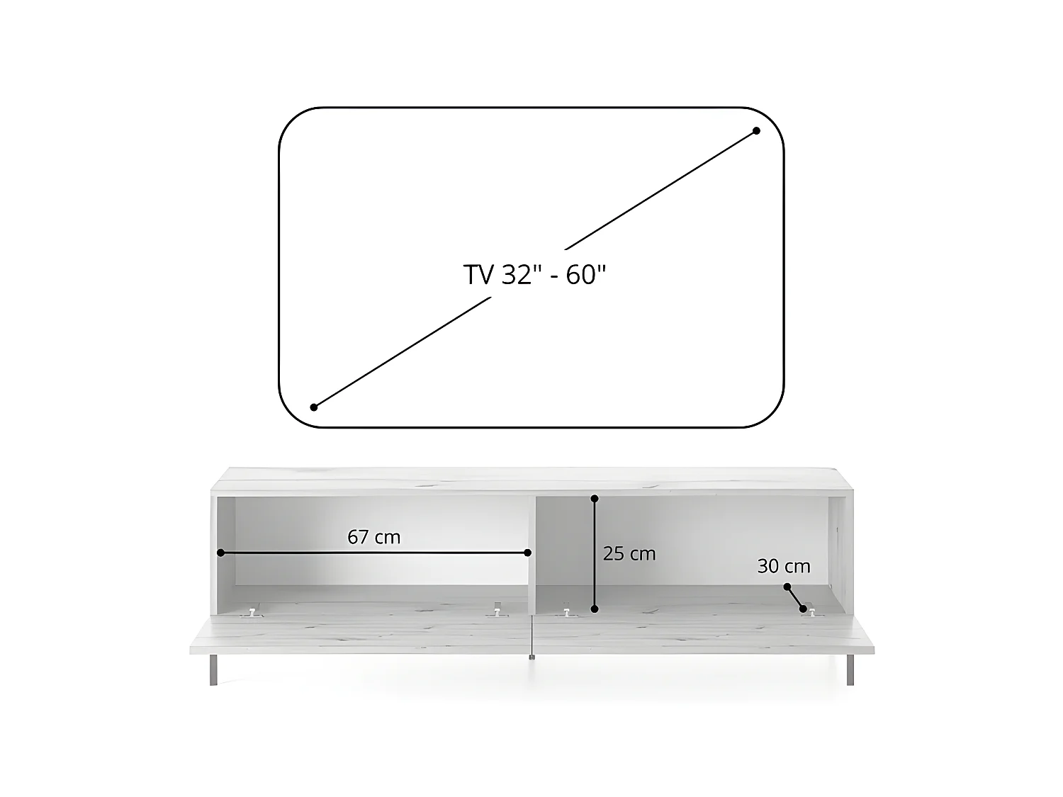 Mueble de TV -blanco / roble con frentes de listones - 140 cm - Lammelo
