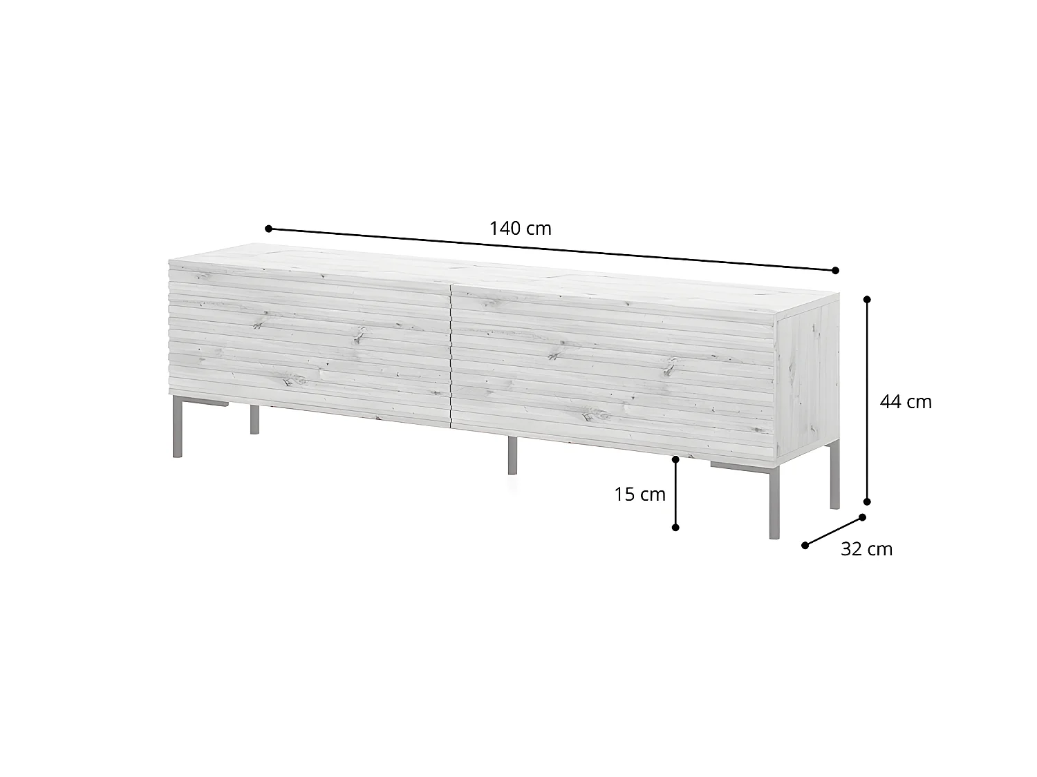 Mueble de TV -blanco / roble con frentes de listones - 140 cm - Lammelo