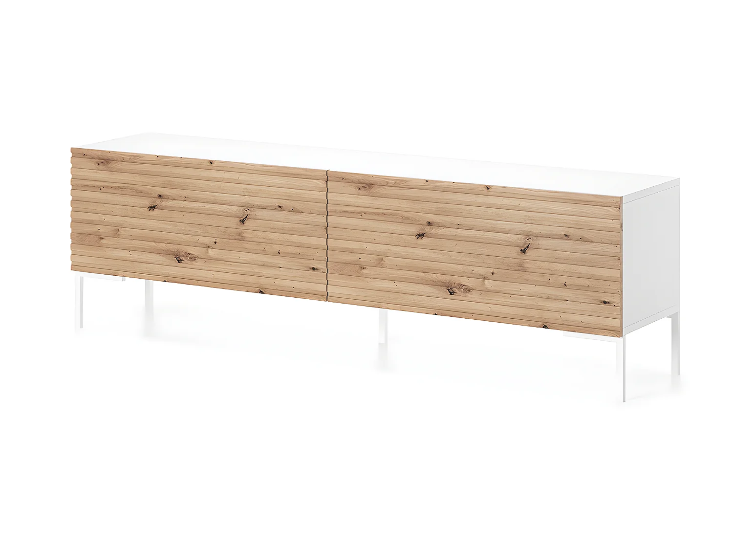 Mueble de TV -blanco / roble con frentes de listones - 140 cm - Lammelo