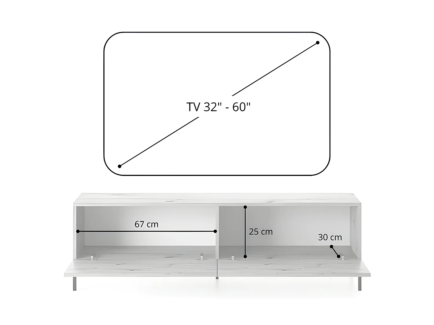 Mueble de TV -blanco / roble con frentes de listones - 140 cm - Lammelo