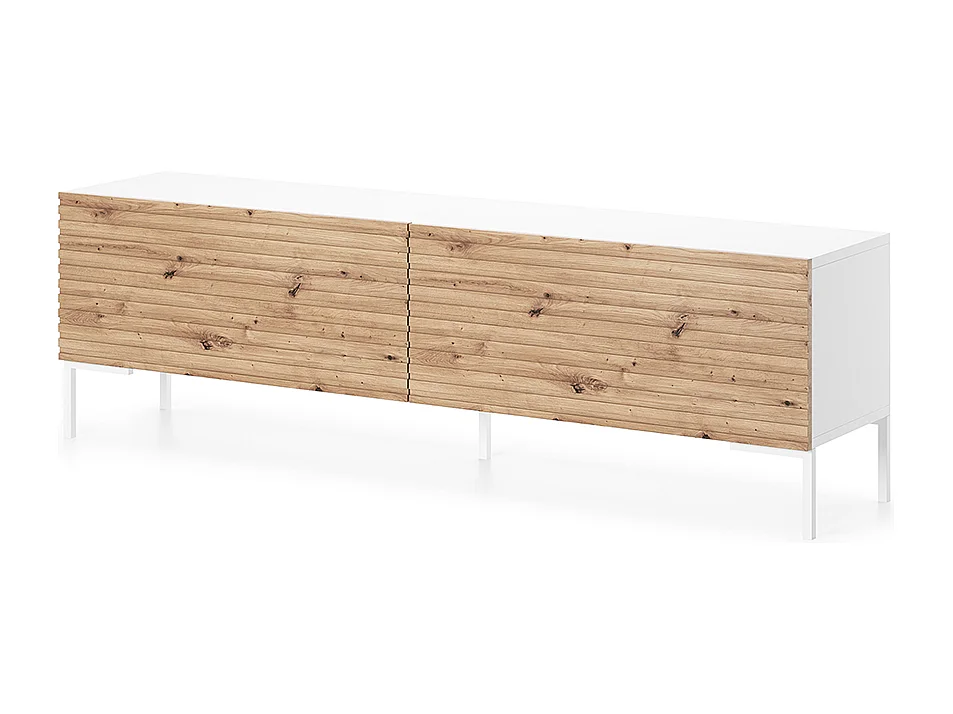 Mueble de TV -blanco / roble con frentes de listones - 140 cm - Lammelo