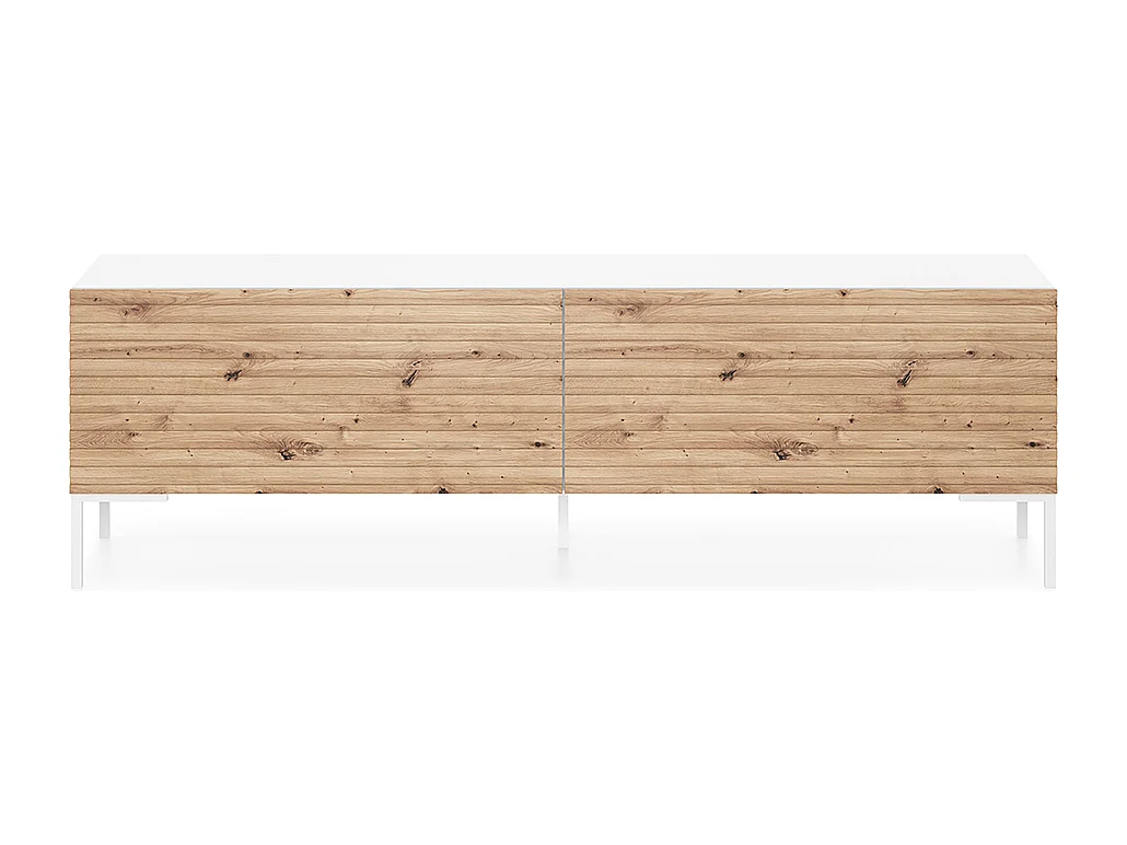 Mueble de TV -blanco / roble con frentes de listones - 140 cm - Lammelo