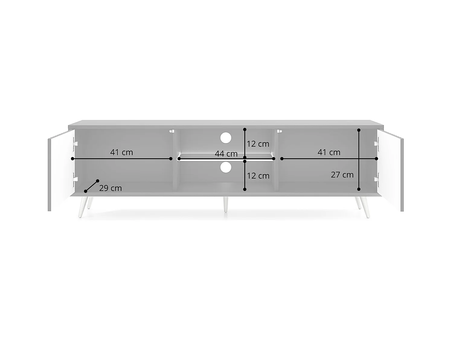 TV-meubel met lamellenfronten - 135 cm - zwart / wotan eiken met LED - Selsey Bello