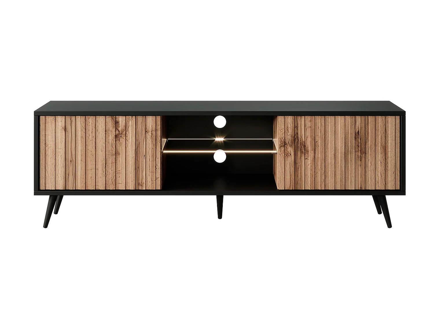 Mobile TV - 135 cm - frontali a lamelle nero / rovere Wotan - con LED - Bello