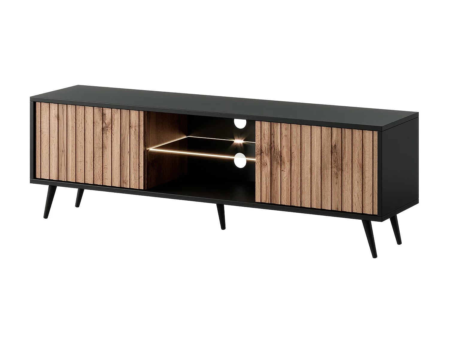 Mobile TV - 135 cm - frontali a lamelle nero / rovere Wotan - con LED - Bello