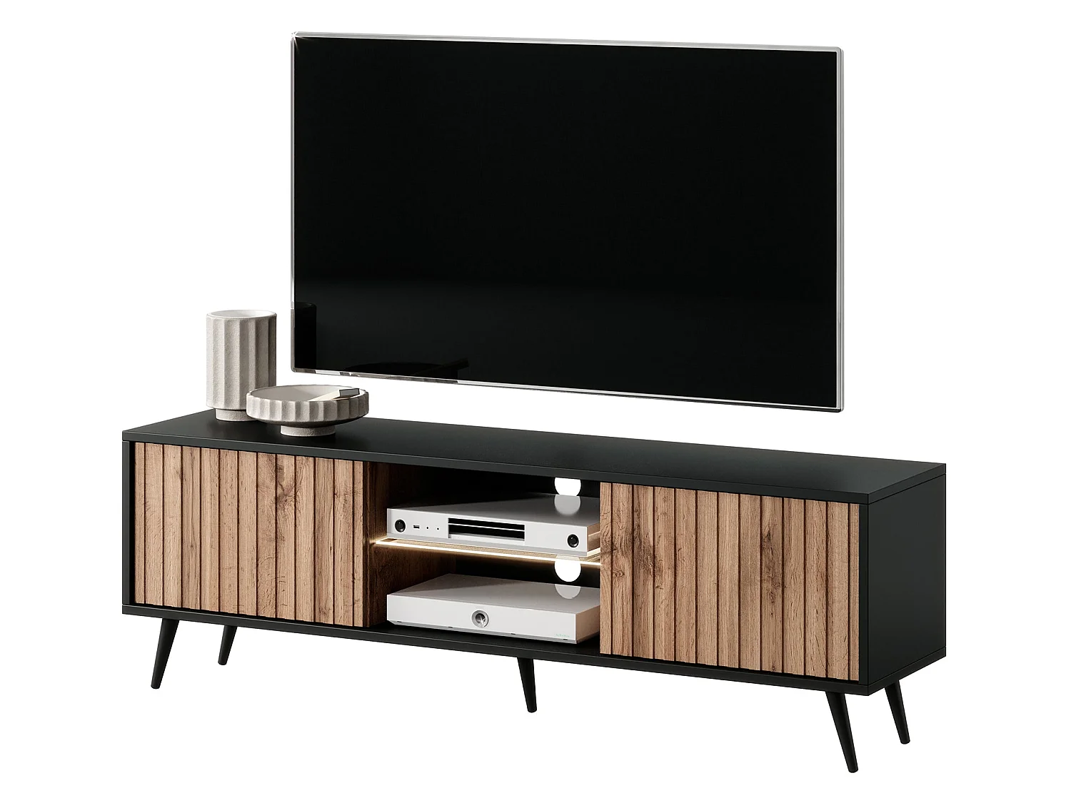 Mobile TV - 135 cm - frontali a lamelle nero / rovere Wotan - con LED - Bello