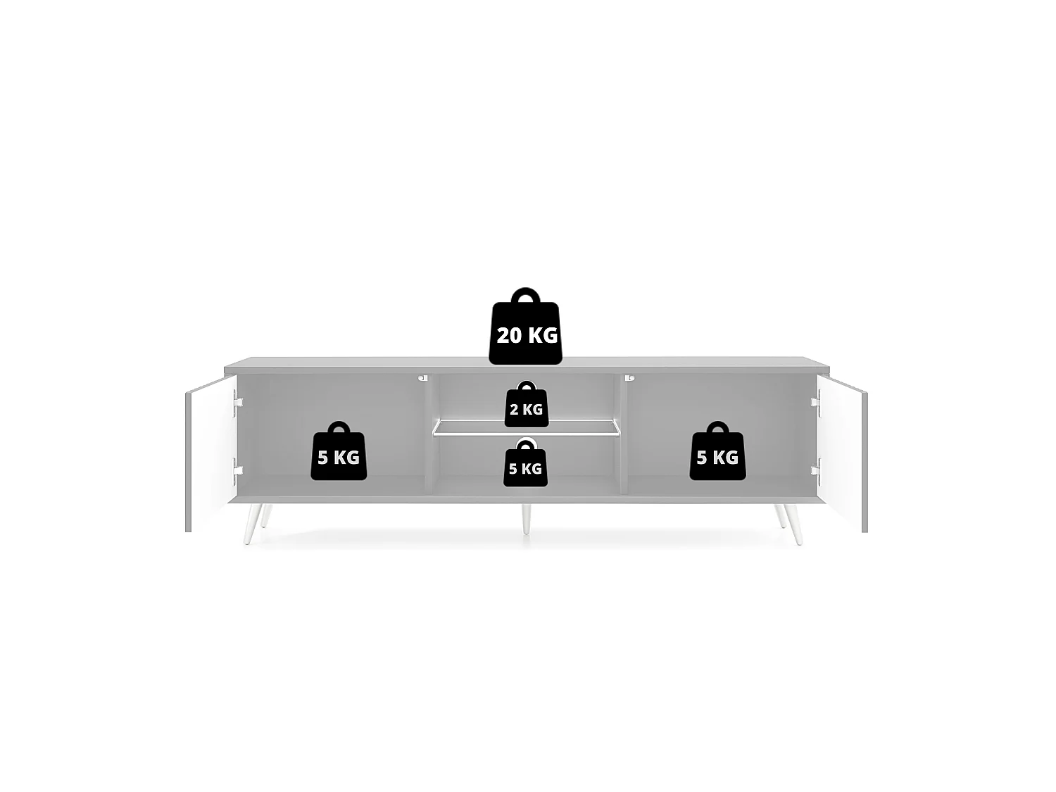 Mobile TV - 135 cm - frontali a lamelle nero / rovere Wotan - con LED - Bello