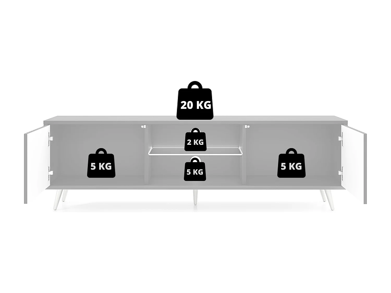 Meuble tv - 135 cm - noir - façades à lamelles et pieds dorés - avec LED - Selsey Bello