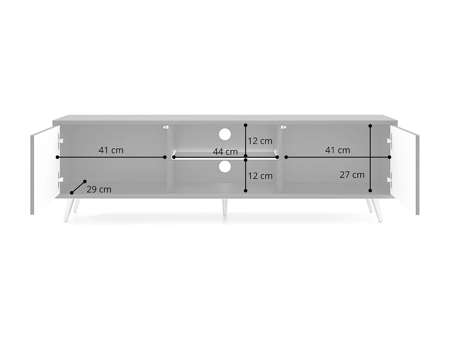 Meuble tv - 135 cm - blanc - façades à lamelles et pieds dorés - avec LED - Selsey Bello
