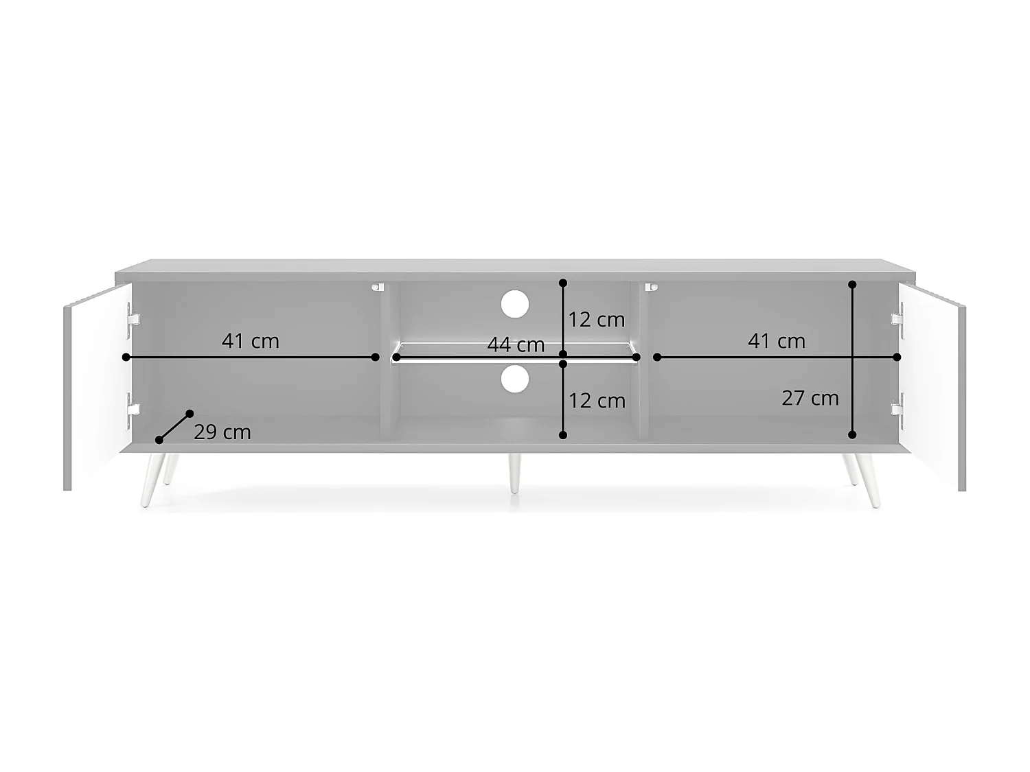 Meuble tv - 135 cm - blanc - façades à lamelles et pieds dorés - avec LED - Selsey Bello
