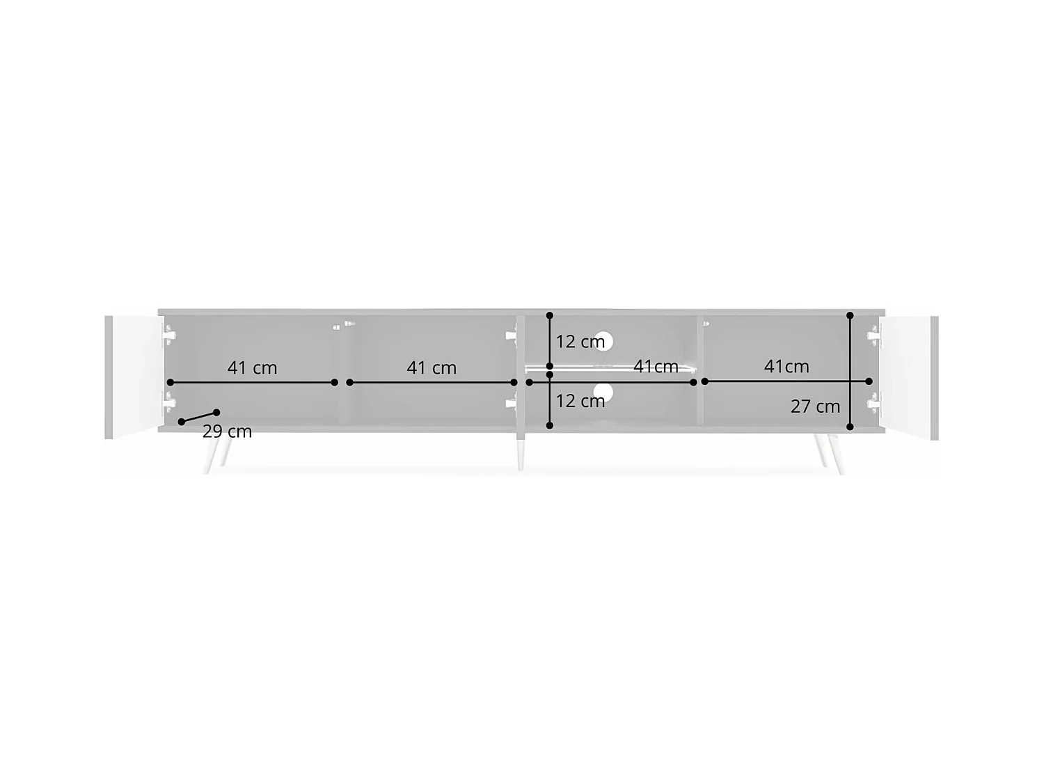 3-deurs LED tv-meubel - 175 cm - zwart met zwarte poten - BELLO