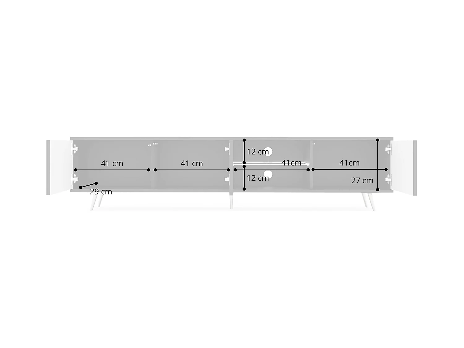 3-deurs LED tv-meubel - 175 cm - zwart met zwarte poten - BELLO
