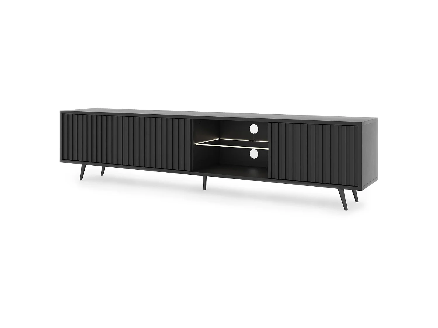 Meuble TV 3 portes led - 175 cm - noir avec pieds noirs - BELLO