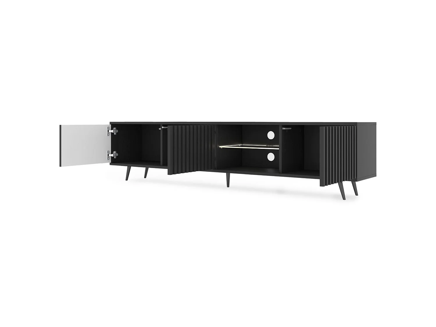 Meuble TV 3 portes led - 175 cm - noir avec pieds noirs - BELLO
