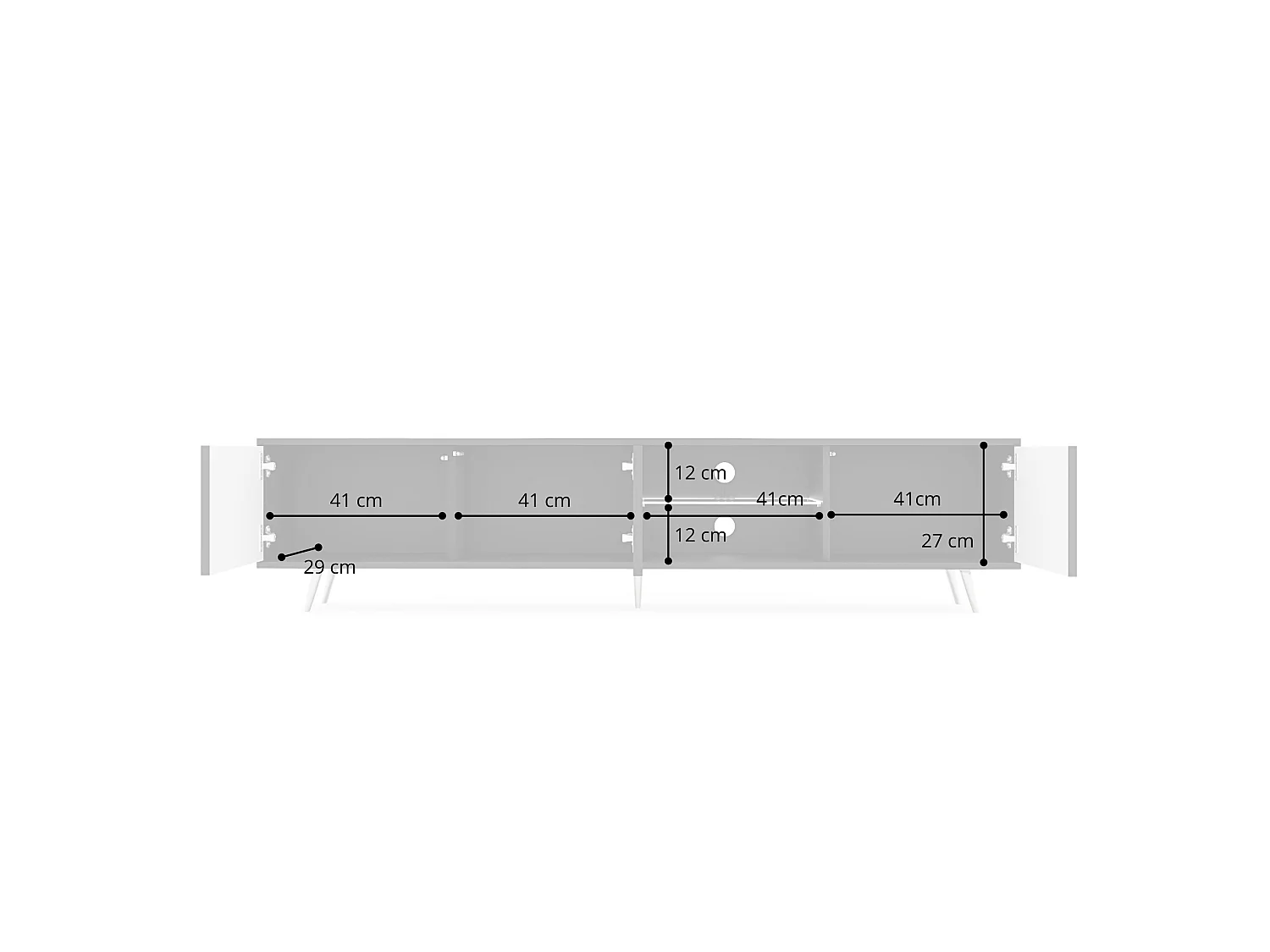 Meuble TV 3 portes led - 175 cm - noir avec pieds noirs - BELLO