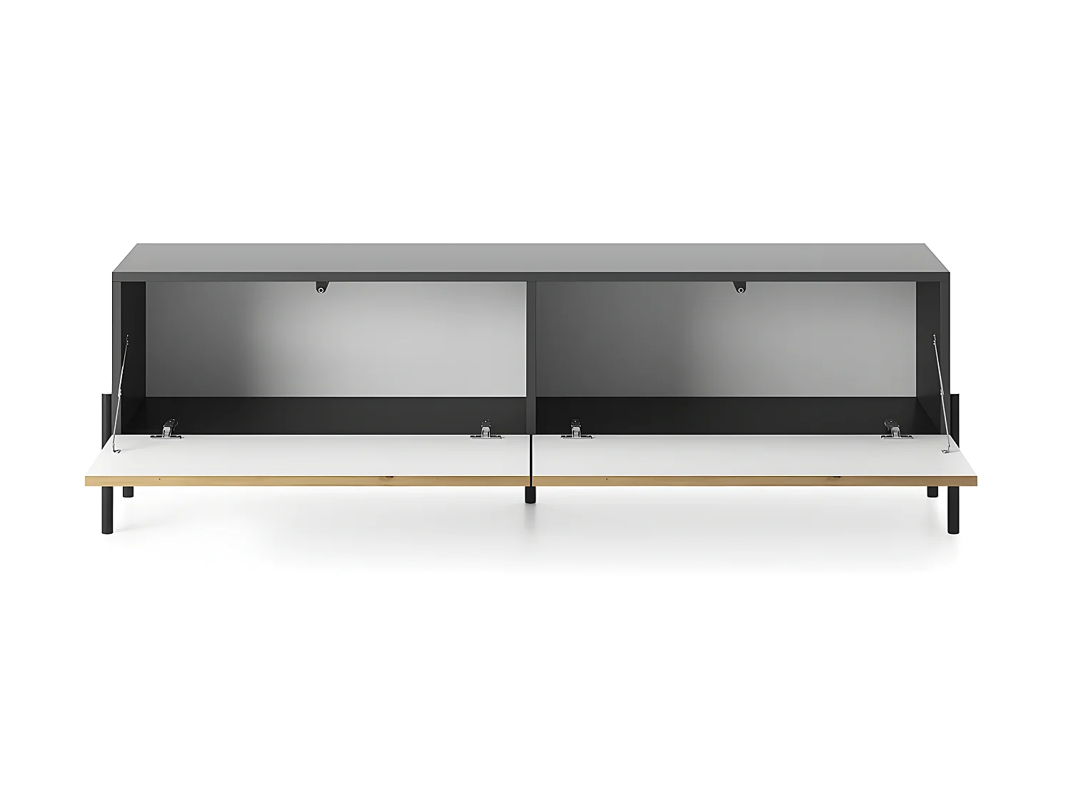 Meuble TV 140 cm - noir/lattes de chêne - LAMMELO