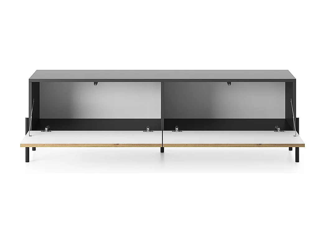 Meuble TV 140 cm - noir/lattes de chêne - LAMMELO